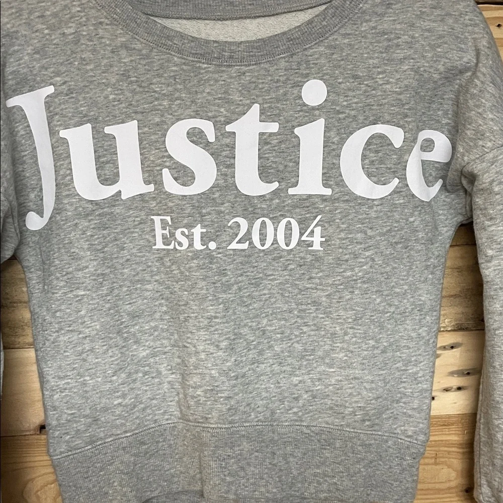 Justice Active Heather Gray Crewneck Cropped Soft Logo Sweatshirt